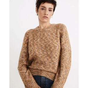 NEW Madewell Space-Dye Pleat-Sleeve Pullover Wool Carmel Brown Tan Sweater XS